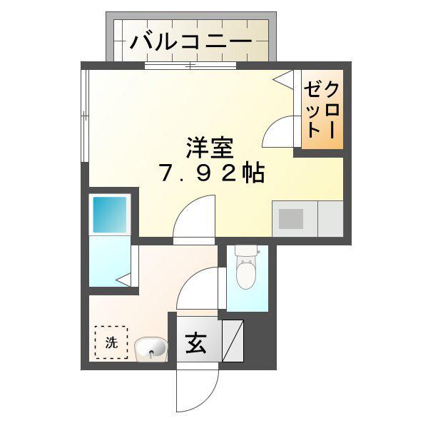 モンテスタイル鍛冶屋町(ワンルーム/2階)の間取り写真