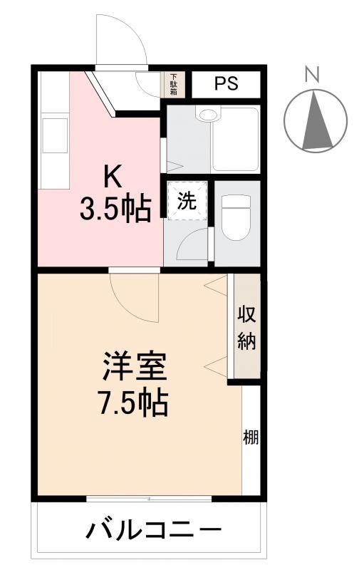 ニューエスト石丸I(1K/2階)の間取り写真