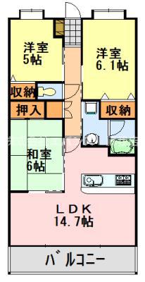 クイーンズレゾン末広(3LDK/4階)の間取り写真