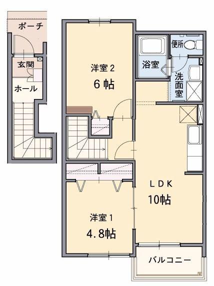 プラシードB(2LDK/2階)の間取り写真