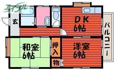 サンシティーA(2DK/2階)の間取り写真