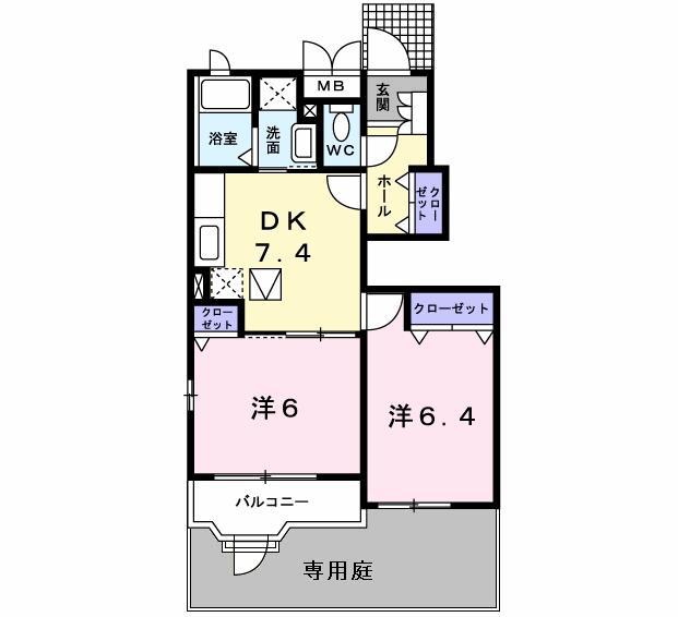 クレマチス(2DK/1階)の間取り写真