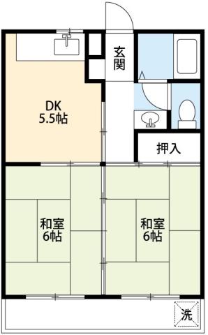 メゾンドゥ田園B(2DK/1階)の間取り写真