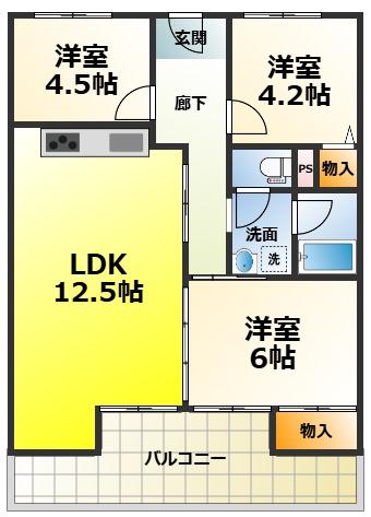 カーサくずのは(3LDK/3階)の間取り写真