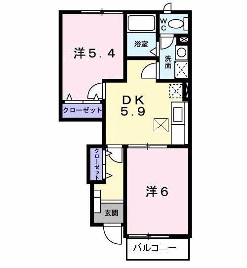 セレッソB(2DK/1階)の間取り写真