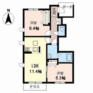CASA大町(2LDK/1階)の間取り写真