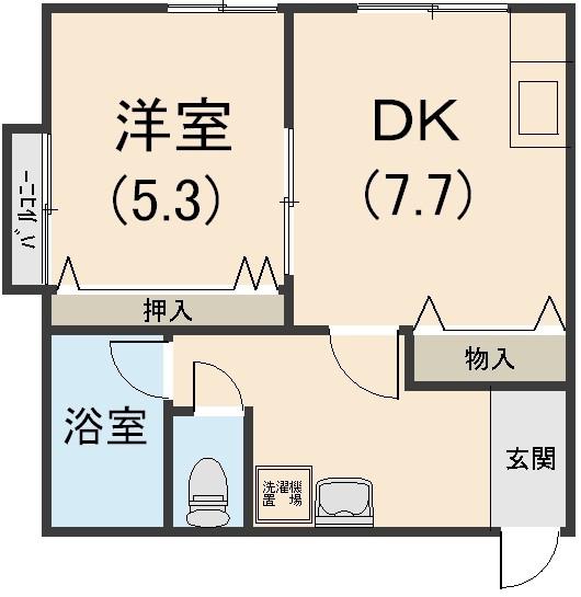 ピアコートIII(1DK/2階)の間取り写真