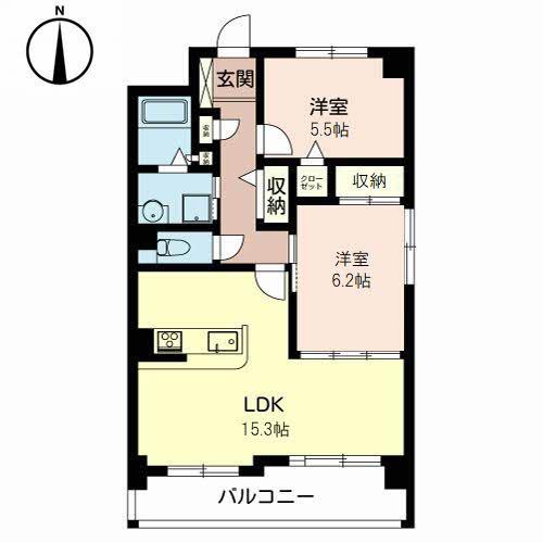 エスポワール今里(2LDK/5階)の間取り写真