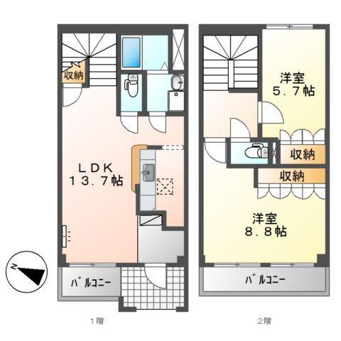 グラシアス・ティエラII(2LDK/1階)の間取り写真