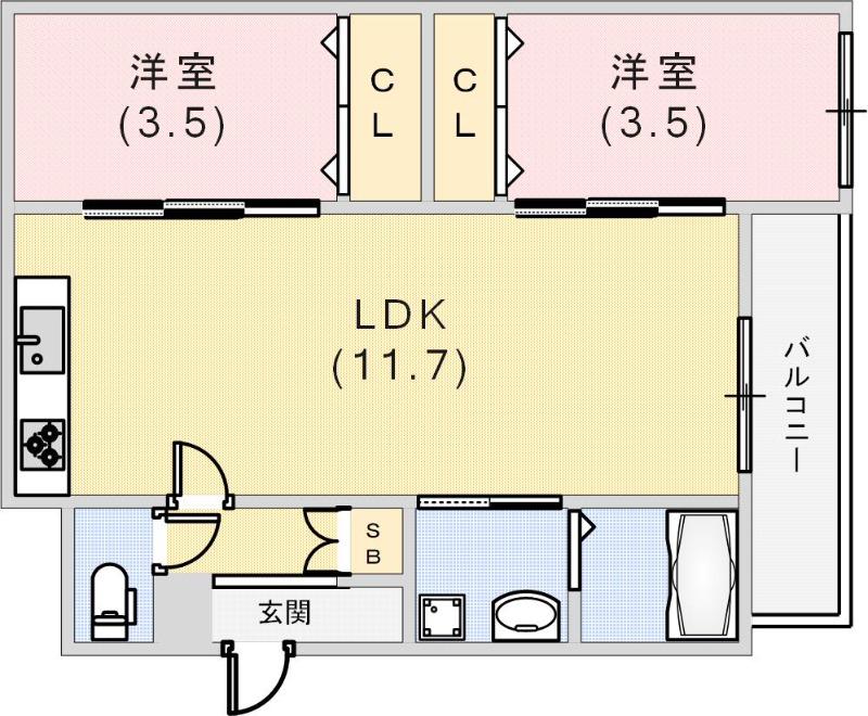 TIO SERENO ティオセレーノ(2LDK/2階)の間取り写真