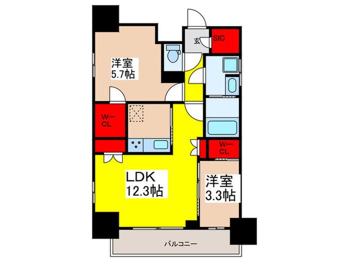 リビオメゾン浅草雷門(2LDK/15階)の間取り写真