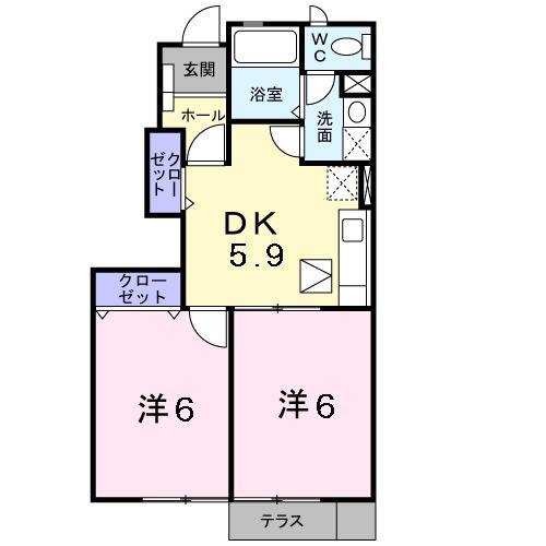 シャローム(2DK/1階)の間取り写真