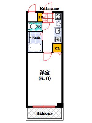 ヴィラケイ(1K/6階)の間取り写真