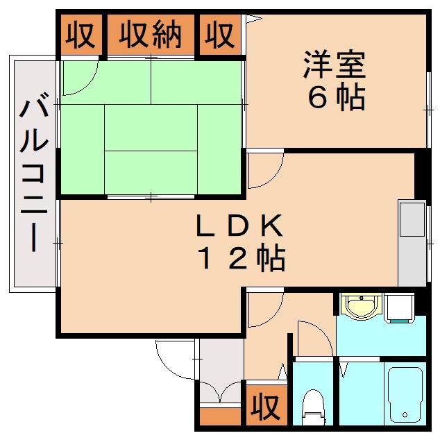 ポサーダ中尾C棟(2LDK/2階)の間取り写真