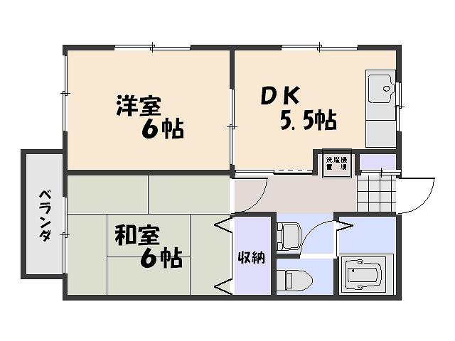 ヒルサイドヴィラ(2DK/2階)の間取り写真