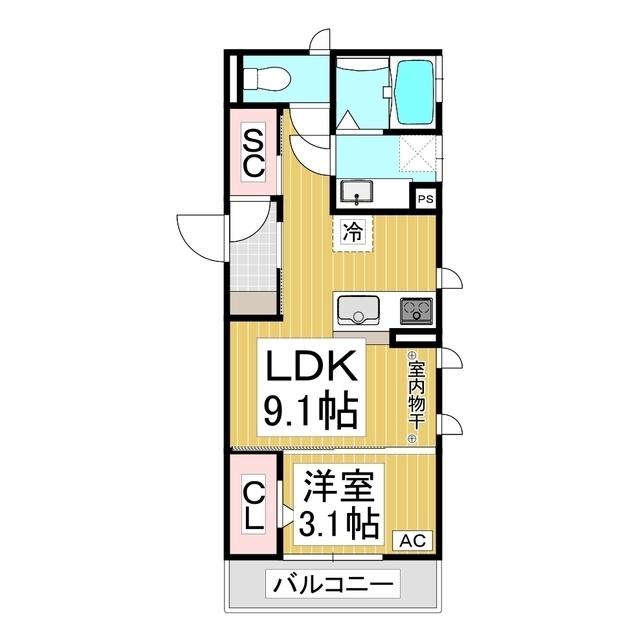 長野電鉄長野線 市役所前駅(長野) 徒歩9分 3階建 築8年(1LDK/3階)の間取り写真