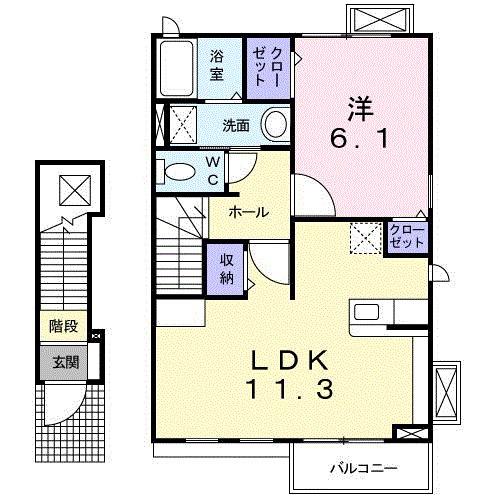 アヴァン新守谷II(1LDK/2階)の間取り写真