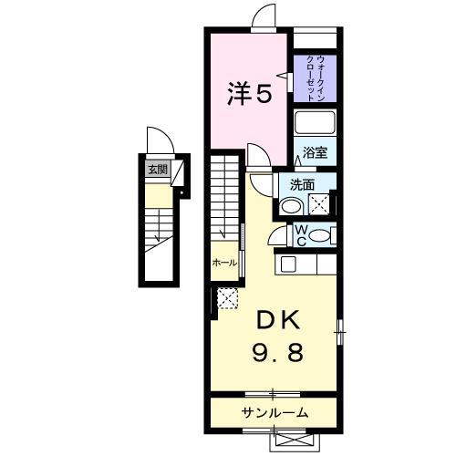 プラシードII(1LDK/2階)の間取り写真