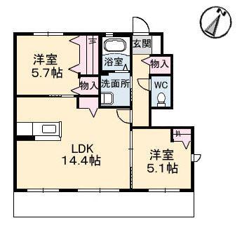 ブランドール山崎 壱番館(2LDK/1階)の間取り写真