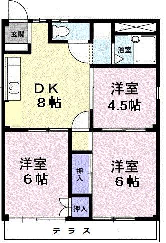 スカイハイツ(3DK/1階)の間取り写真