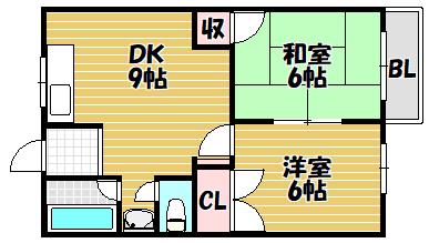 ウィンドヒル住道(2DK/2階)の間取り写真