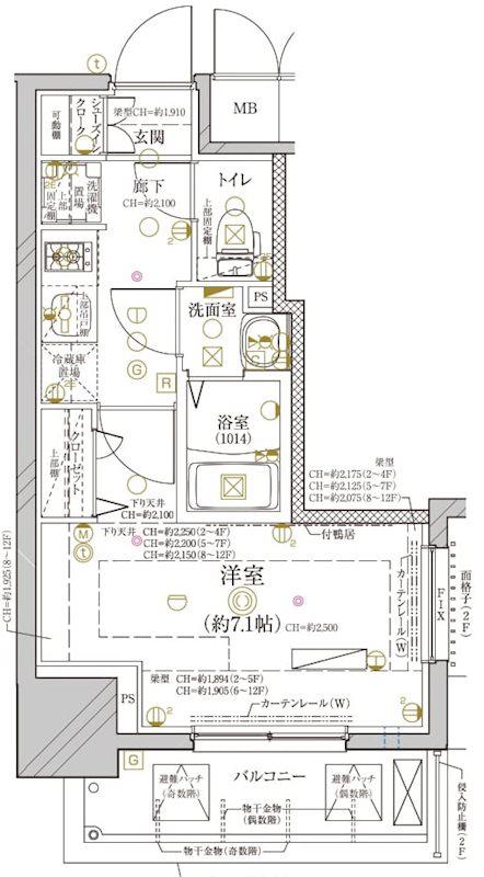 ディアレイシャス金山(1K/8階)の間取り写真