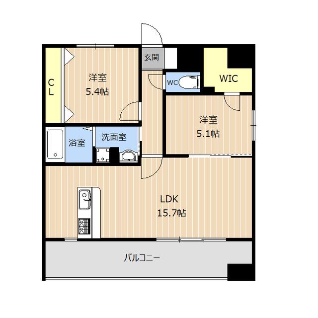 LIBTH下呉服(2LDK/5階)の間取り写真