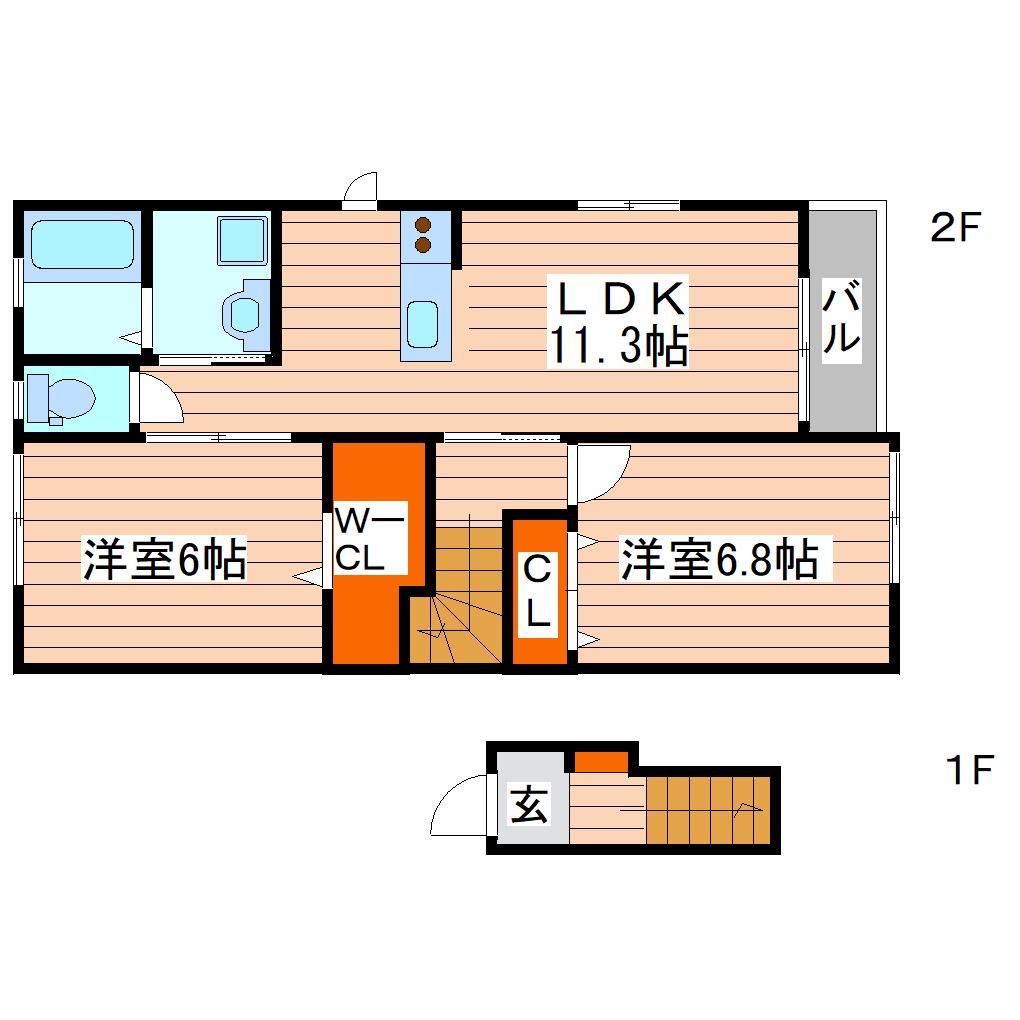 ルミエールC棟(2LDK/2階)の間取り写真