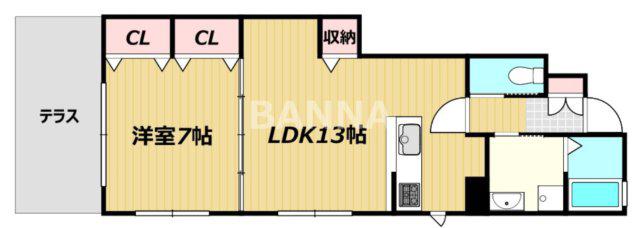 フレンド浜(1LDK/1階)の間取り写真