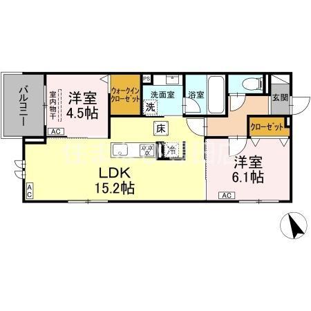 GRAND D-ROOM平芝(2LDK/1階)の間取り写真