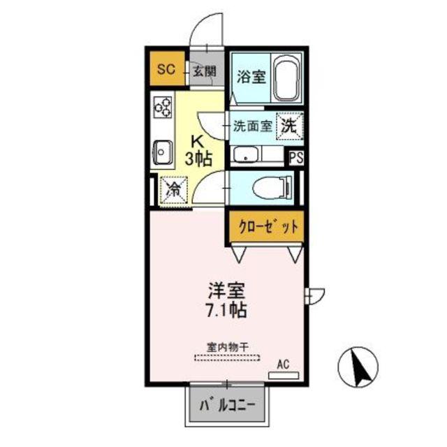 クロスリアン(1K/2階)の間取り写真