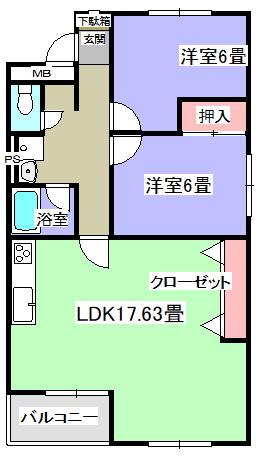 コーポラス所沢B棟(2LDK/7階)の間取り写真