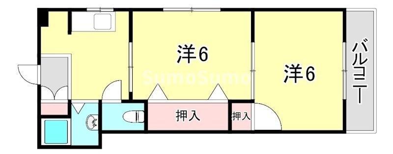 須磨南ハイツ(2DK/4階)の間取り写真