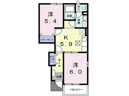 サンリットグローブA棟(2DK/1階)の間取り写真