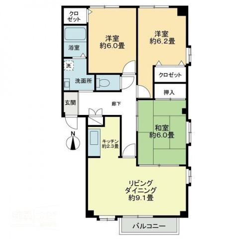 フォブール近藤B棟(3LDK/2階)の間取り写真