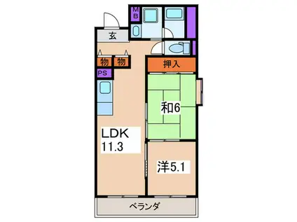ベルデフロレアール(2LDK/3階)の間取り写真