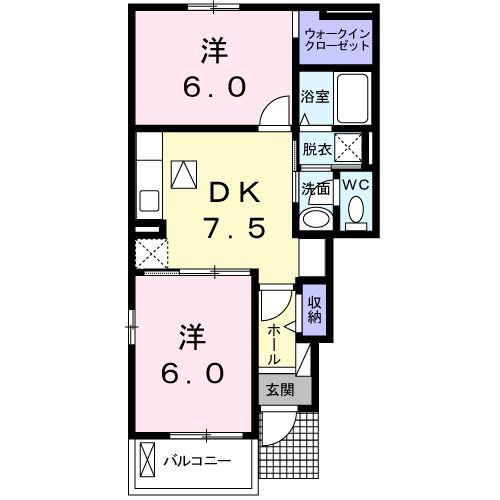 エトワール昴A(2DK/1階)の間取り写真