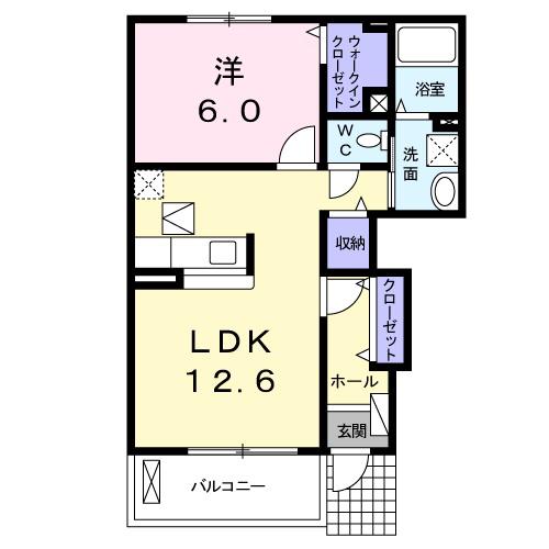 ルミエール 日野 I(1LDK/1階)の間取り写真