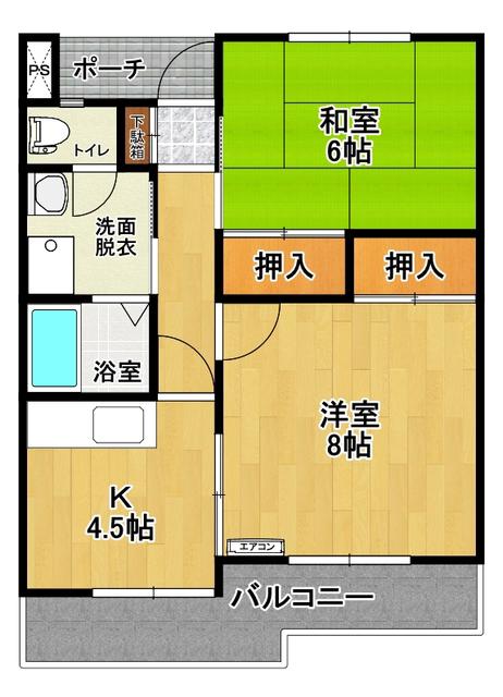 メリディアンスクエアB棟(2K/1階)の間取り写真