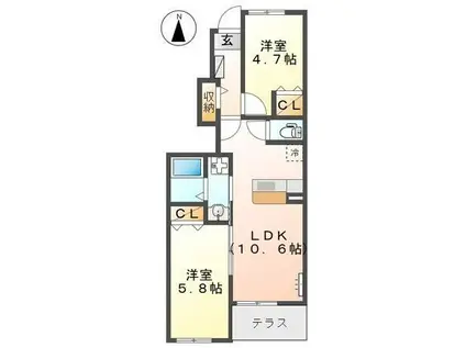 パートリア・アイ(2LDK/1階)の間取り写真