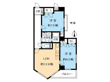 ラミーユ甲東園(2LDK/3階)の間取り写真