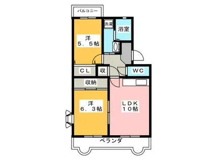 サンパレス・S(2LDK/3階)の間取り写真