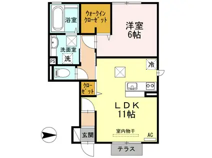 クオーレ B棟(1LDK/1階)の間取り写真