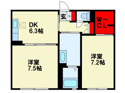 三洋タウン木屋瀬 B棟(2DK/1階)の間取り写真
