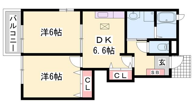 リッツハウスヴィラ(2DK/1階)の間取り写真