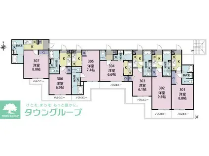 パークテラス鶴見小野(1K/3階)の間取り写真