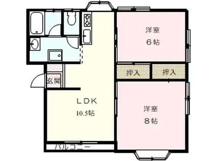 ハイム恵B(2LDK/2階)の間取り写真