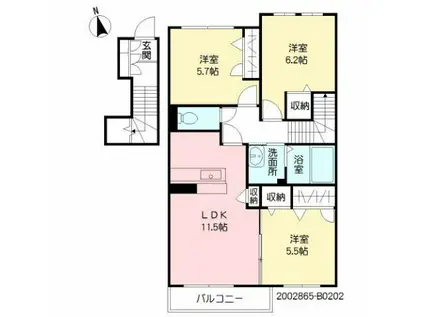 RECOTT辛島 弐番館(3LDK/2階)の間取り写真