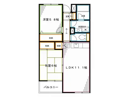 中野坂上ウィング(2LDK/4階)の間取り写真