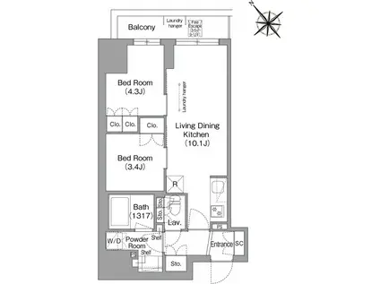 コンフォリア・リヴ東池袋(2LDK/2階)の間取り写真